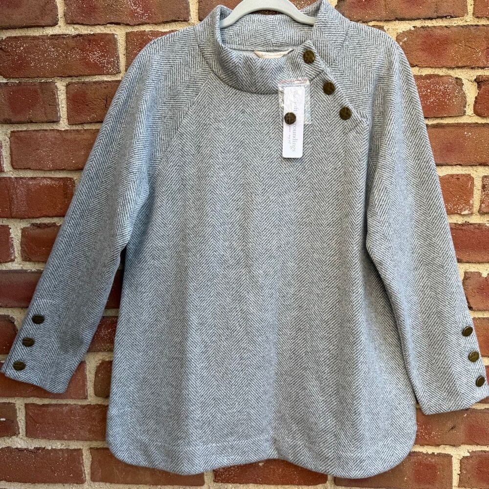 Soft Surroundings Brooke Mock Neck Raglan Sleeve Tunic Top Black White Large NWT